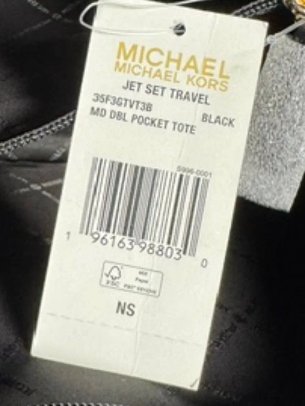 NEW Michael Kors Jet Set Medium Logo Pocket Tote, Black Signature Canvas NWT